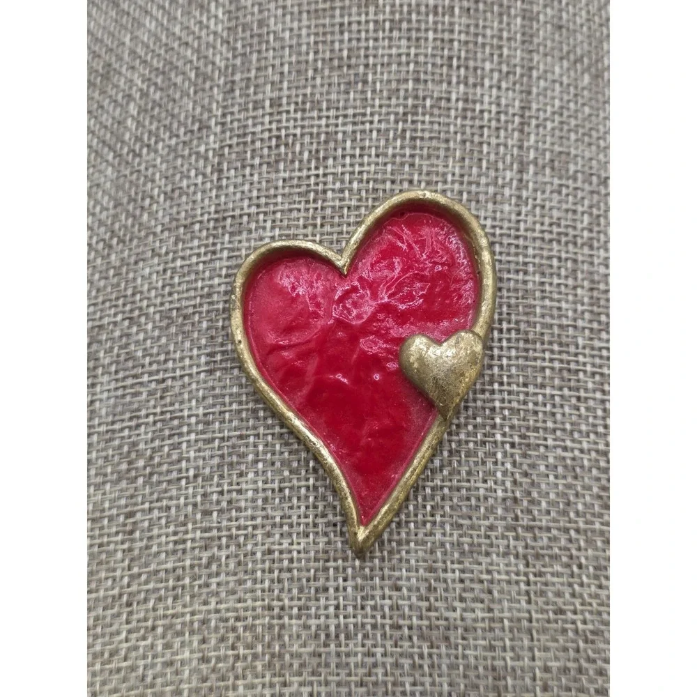 vintage American Greetings red and gold heart brooch